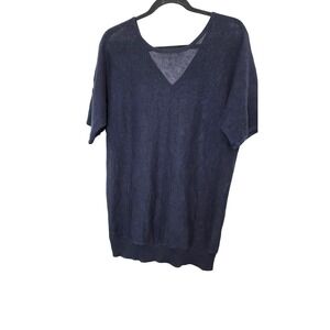 Talbots Women's L Navy Blue V-Neck Open Knit Linen Vacations Sweater Lightweight